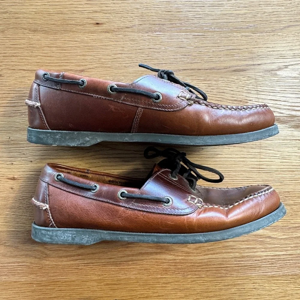 LL Bean Mens Brown Leather Casco Bay Boat Shoes Moc Toe Loafers Size 10 EE